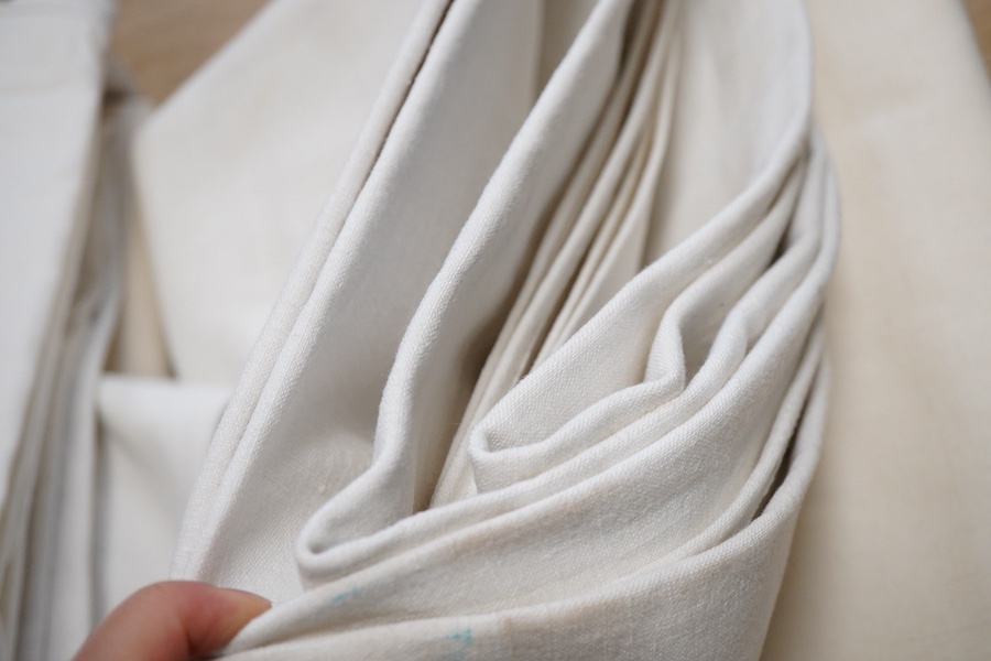 Eight French provincial coarse linen sheets